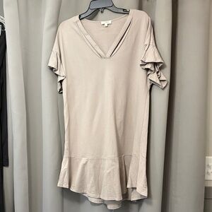 Umgee Beige Ruffle Sleeve V-Neck Tunic